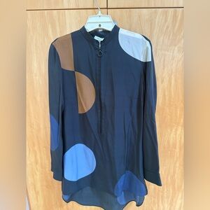 Akris Punto Black Button Down Shirt with Blue and Brown Accents